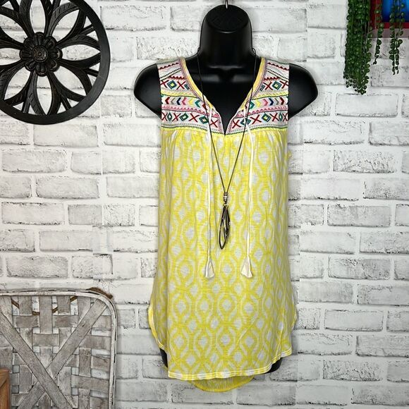 One September Anthropologie Yellow Boho Hippie Tassel Tank Top Shirt XS - Picture 3 of 9